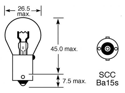 12v, 21w Clear Standard Bulb With A Ba15s Scc Base Technical Image