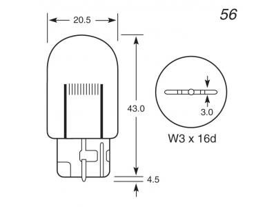 12v, 21w Standard Bulb With A W3x16d Base Technical Image