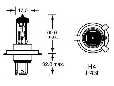 24v, 75/70w Halogen Bulb With A P43t Base Technical Image