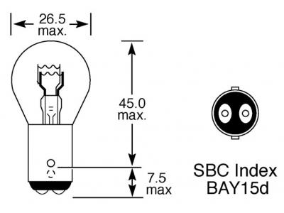 24v, 21/5w Standard Bulb With A Bay15d Sbc Base Technical Image