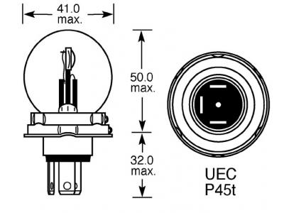 12v, 45/40w Standard Bulb With A P45t Base Technical Image