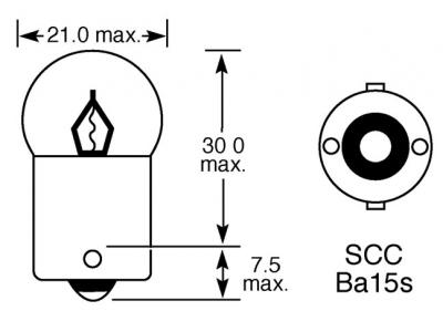 24v, 5w Heavy Duty Standard Bulb With A Ba15s Scc Base Technical Image