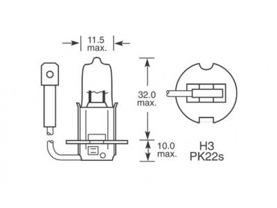 12v, 55w Halogen Bulb With A Pk22s Base Technical Image