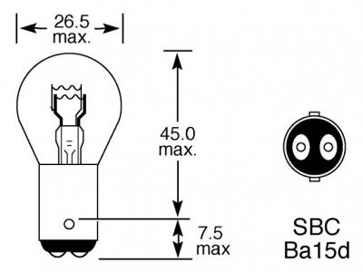12v, 21/5w Standard Bulb With A Ba15d Sbc Base Technical Image