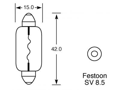 12v, 10w Festoon Bulb With A Sv8.5-8 Base Technical Image