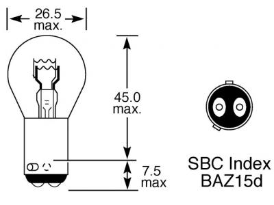 12v, 21/4w Standard Bulb With A Baz15d Base Technical Image