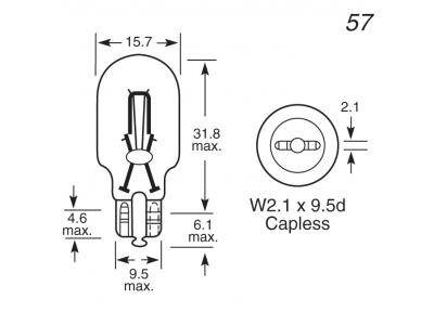 12v, 21w Standard Bulb With A W2.1x9.5d Base Technical Image