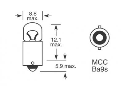 12v, 2w Standard Bulb With A Ba9s Mcc Base Technical Image