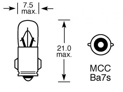 12v, 2w Standard Bulb With A Ba7s Mcc Base Technical Image