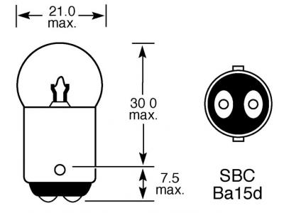 12v, 5w Standard Bulb With A Ba15d Sbc Base Technical Image