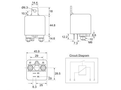 12V HORIZONTAL EXTRA HEAVY DUTY MINI MAKE/BREAK RELAY Technical Image