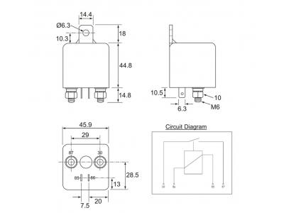 12V VERTICAL EXTRA HEAVY DUTY MINI MAKE/BREAK RELAY Technical Image