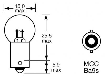12v, 5w Standard Bulb With A Ba9s Base Technical Image
