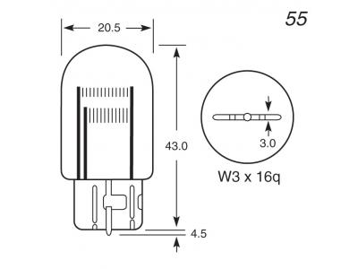 12v, 21/5w Standard Bulb With A W3x16q Base Technical Image